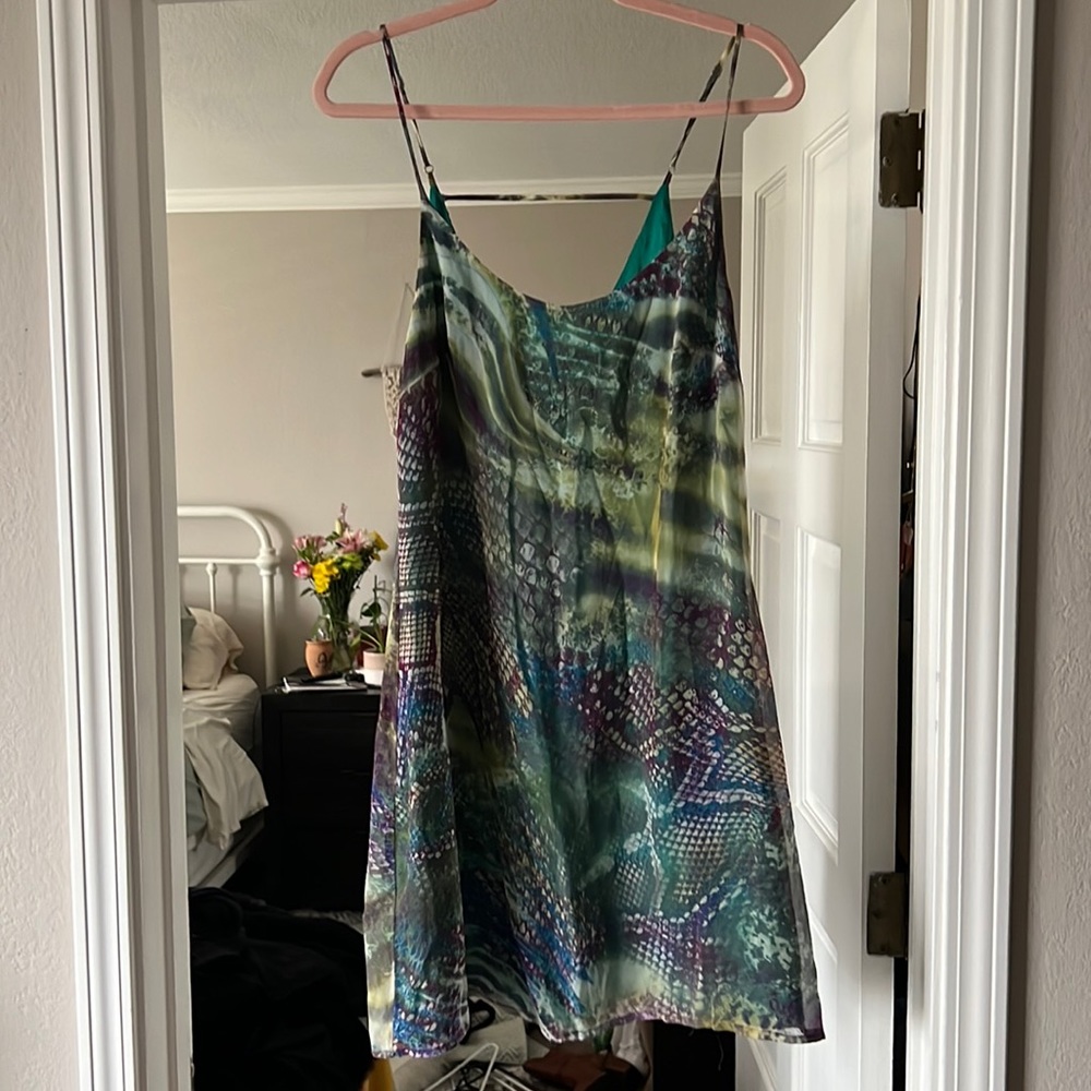 Green print mini dress